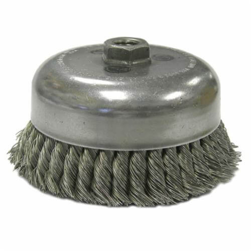 Weiler® 12556 Double Row Heavy Duty Cup Brush, 6 in dia Brush, 5/8-11 UNC Arbor Hole, 0.023 in dia Filament/Wire