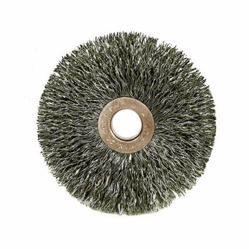 Weiler® 16933 Small dia Wheel Brush, 3 in dia Brush, 5/8 in W Face, 0.006 in dia Crimped Filament/Wire, 1/2 in Arbor Hole