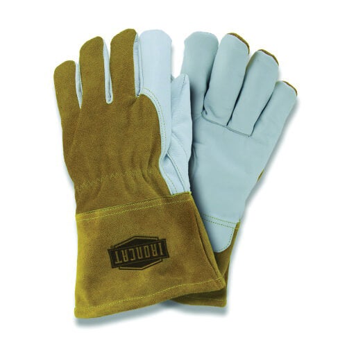 PIP® 6143/M Welding Gloves, M, Grain Goatskin Leather/Split Cowhide Leather Back/Kevlar® Thread, Off-White, Fleece Lining, Gauntlet Cuff, 11-1/4 in L