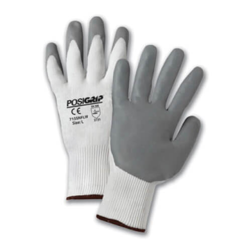 PIP® PosiGrip™ 715SNFLW/XL Unisex General Purpose Gloves, Coated/Work, Full-Finger Style, XL, Foam Nitrile Palm, Nylon, Gray/White