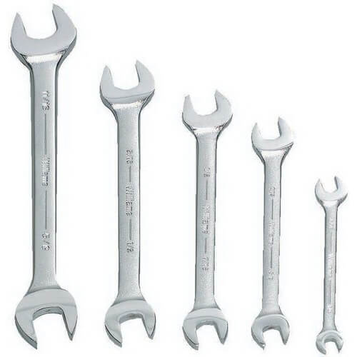 Williams® Open End Wrench Set, Double Head, Imperial, 3/8 x 7/16 to 13/16 x 7/8 in Size, 5 pc, Satin Chrome Finish