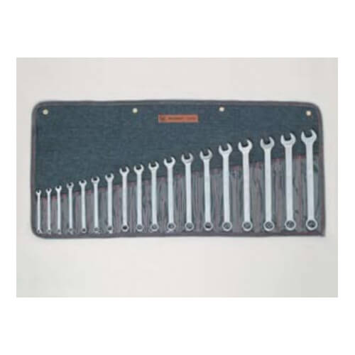 Wright® 758 Combination Wrench Set, 18 pc, 7 to 24 mm, Polished Chrome