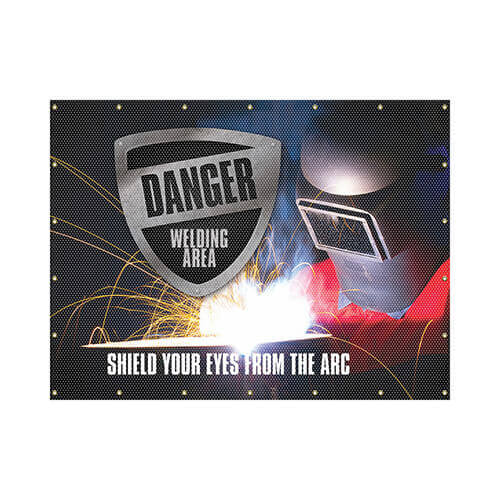 Accuform® PWD102RD ONE-WAY™ Printed Welding Screen, 6 x 8 ft, 14 mil Thick, Translucent Vinyl, Red