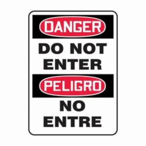 Accuform® SBMADM139VS Danger Sign, Bilingual, Adhesive Surface Mounting, 14 in H x 10 in W, Black on White Sign/Red Header