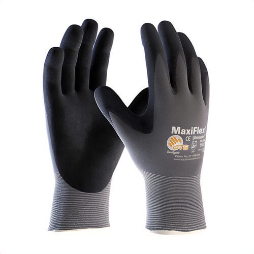 PIP® 34-874/S ATG® Max* Ultimate™ General Purpose Gloves, Coated, Small, Microfoam Nitrile Palm, 15 ga Nylon, Black/Gray