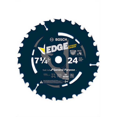 Bosch DCB724 Edge General Purpose Circular Saw Blade, 7-1/4 in dia, 5/8 in Arbor, 24 ATB Teeth, C3/C4 Micrograin Carbide Cutting Edge