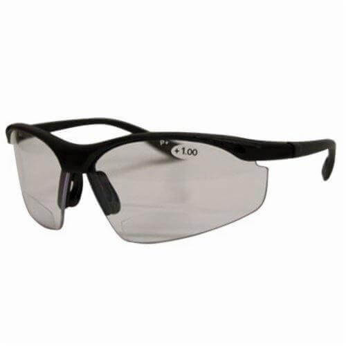 Bouton® 250-25-0115 Mag Readers™ Bi-Focal Dual Lens Safety Reading Eyewear, 1.5 Diopter, Gray Lens, Black