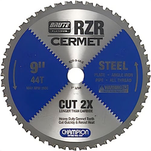 Champion Cutting Tool RZR-9-44-S Cermet Saw 9 in x 44T x 1 in