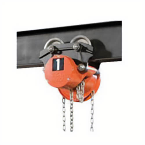 CM® 4842 Cyclone® Low Headroom Plain Trolley Hoist, 1/2 ton Load, 10 ft H Lifting, 8-7/8 in Min Between Hooks, 1-1/32 in Hook Open