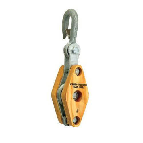 Western® HS-21B, 22B and 23B Regular Wood Blocks for Manila Rope Cable. Latch Hook, Various Rope Size and Load Capacities