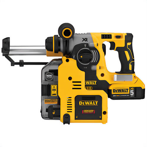 DeWALT® DCH273P2DHO L-Shape Cordless Rotary Hammer Kit, 1 in SDS Plus® Chuck, 20 VDC, 0 to 1,100 RPM No-Load, Lithium-Ion Battery