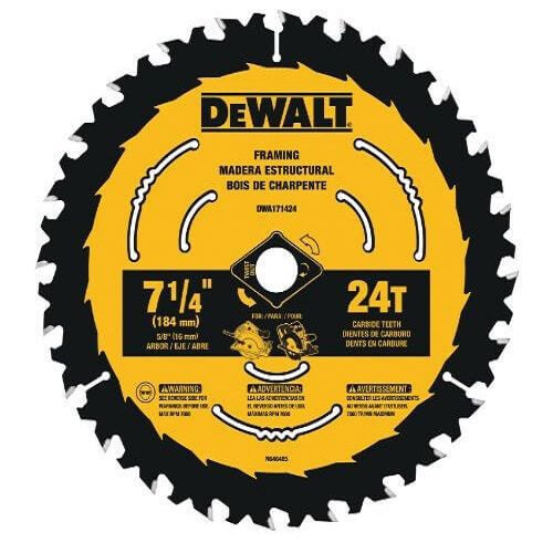 DeWALT® DWA171424B10 Circular Saw Blade, 7-1/4 in dia x 0.039 in Thick, 5/8 in Arbor, Tungsten Carbide Blade, 24 Teeth