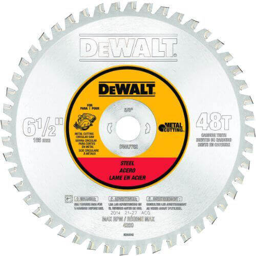 DeWALT® DWA7762 General Purpose Circular Saw Blade, 6-1/2 in dia x 0.047 in Thick, 5/8 in Arbor, Steel Blade, 48 Teeth
