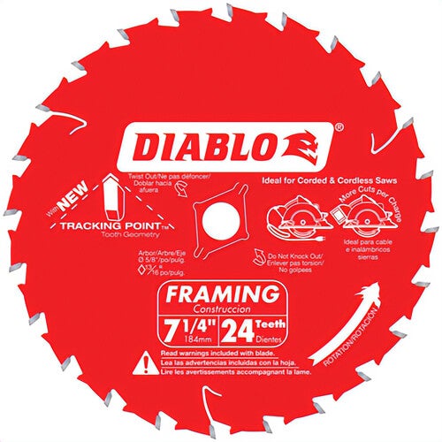 Diablo® D0724A Combination Diamond Knockout Laser Cut Circular Saw Blade, 7-1/4 in dia x 0.04 in thick, 5/8 in Arbor