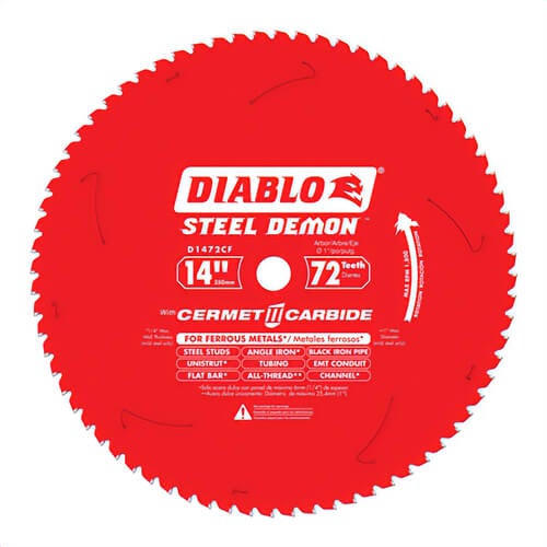 Diablo® D1472CF Steel Demon® Circular Saw Blade, 14 in dia x 0.071 in thick, 1 in Arbor, Carbide Blade, 72 Teeth