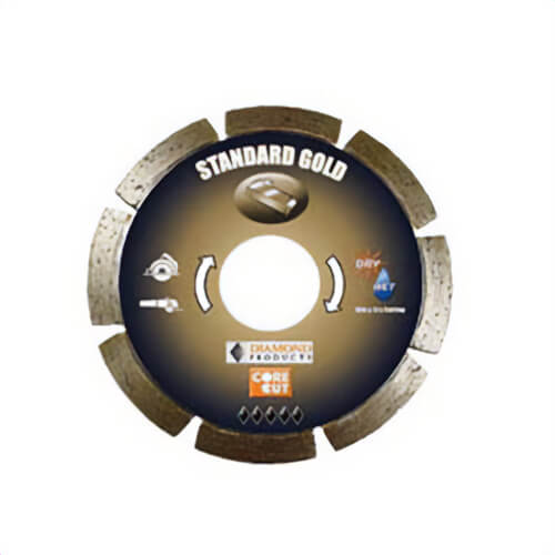 Core Cut® 11355 Standard Gold Segmented Small dia Diamond Blade, 7 in dia Blade, 0.07 in W x 0.187 in D Cutting, 7/8 in Arbor/Shank