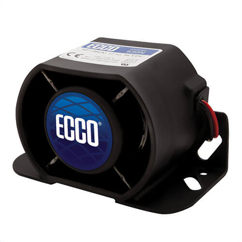 ECCO® 630N Self-Adjusting Back-Up Alarm, 12 to 36 VDC, 1.2 A, 700 to 2800 Hz, 107 dB, 5 in Width, 3.1 in Height, -40 to 185°F
