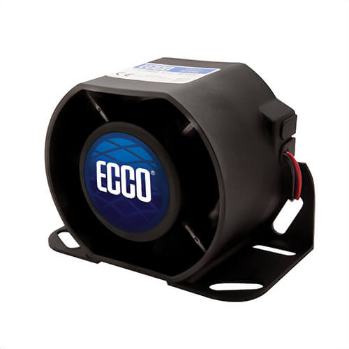 ECCO® 850N Back-Up Alarm, 12 to 36 VDC, 1.3 A, 700 to 2800 Hz, 112 dB, 5.7 in Width, 4.2 in Height, -40 to 185°F, 800 Series