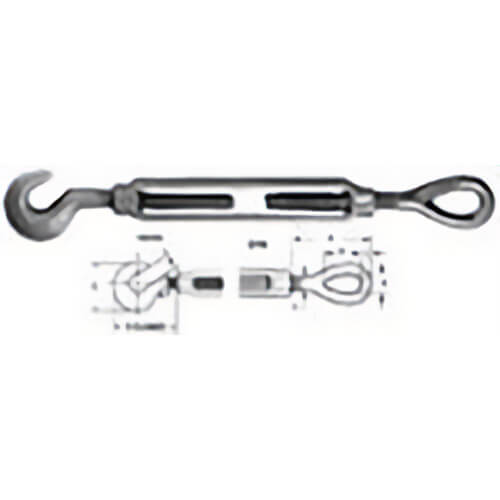 Edward W. Daniel 25160 Hook-Eye Turnbuckle, 3/4 in Thread dia, 3,000 lb WLL, 18 in Take Up, 29.11 in Closed Length, Hot Galvanized