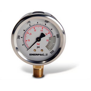 Enerpac® G2513L Hydraulic Pressure Gauge, 2.50 in Face, Lower Mount, Glycerine Filled, 600 Maximum psi