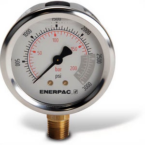 Enerpac® G2516L Hydraulic Pressure Gauge, 2.50 in Face, Lower Mount, Glycerine Filled, 3,000 Maximum psi