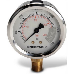 Enerpac® G2516SL Hydraulic Pressure Gauge, 2.5 in Face, Lower Mount, Glycerine Filled, 3,000 Maximum psi