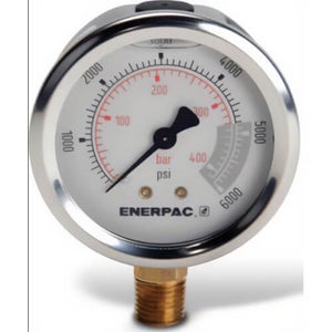 Enerpac® G2517SL Hydraulic Pressure Gauge, 2.5 in Face, Lower Mount, Glycerine Filled, 6,000 Maximum psi