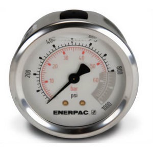 Enerpac® G2531R Hydraulic Pressure Gauge, 2.50 in Face, Center Rear Mount, Glycerine Filled, 1,000 Maximum psi