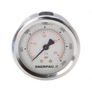 Enerpac® G2533SR Hydraulic Pressure Gauge, 2.5 in Face, Rear Mount, Glycerine Filled, 3,000 Maximum psi