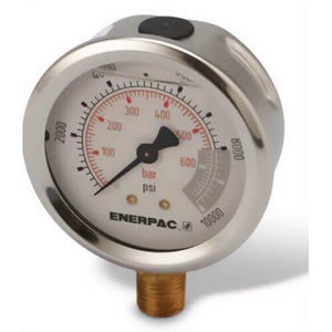 Enerpac® G2535SL Hydraulic Pressure Gauge, 2.5 in Face, Lower Mount, Glycerine Filled, 10,000 Maximum psi