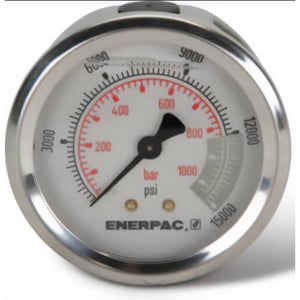 Enerpac® G2538R Hydraulic Pressure Gauge, 2.50 in Face, Center Rear Mount, Glycerine Filled, 15,000 Maximum psi