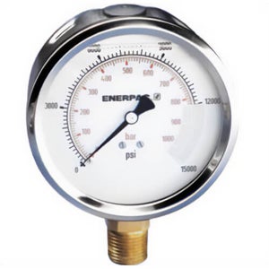 Enerpac® G4040L Hydraulic Pressure Gauge, 4.0 in Face, Lower Mount, Glycerine Filled, 15,000 Maximum psi