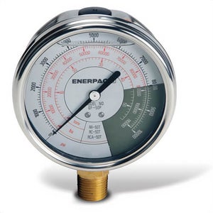 Enerpac® GF230P Glycerin Filled Lower Mount Hydraulic Force and Pressure Gauge, 0 to 10,000 psi, 4.3 in dia Gauge