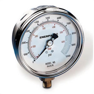 Enerpac® H4049L Dry Style High Cycle Lower Mount Hydraulic Pressure Gauge, 0 to 10,000 psi, 4 in dia Gauge, 1/4 in NPTF Connection