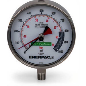 Enerpac® T6001L G Series Dry Test System Gauge, 1,000 psi, 1/2 in NPTF Connection, +/-0.5 % Accuracy, Alloy Steel