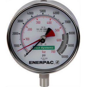 Enerpac® T6007L G Series Dry Test System Gauge, 10,000 psi, 1/4 in Cone Connection, +/-0.5 % Accuracy, Stainless Steel