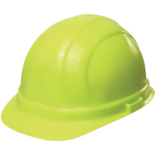 ERB® 19990 Omega II® Front Brim Hard Hat, Hi-Viz Lime, 6-1/2 Fits Mini Hat, 8 Fits Max Hat, 6-Point Suspension, ANSI Class C
