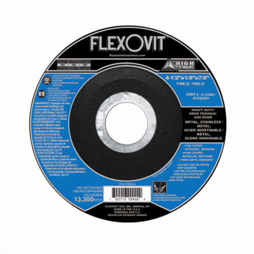 FlexOvit® HP™ A0722 Heavy Duty Depressed Center Grinding Wheel, 4-1/2 in dia x 1/8 in Thick, 7/8 in Center Hole, A24T Grit