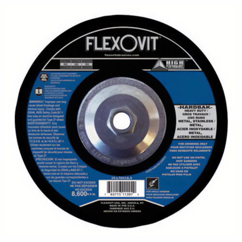 FlexOvit® HP™ A5301H Heavy Duty Depressed Center Wheel, 7 in dia x 1/4 in Thick, A24T Grit, Aluminum Oxide Abrasive
