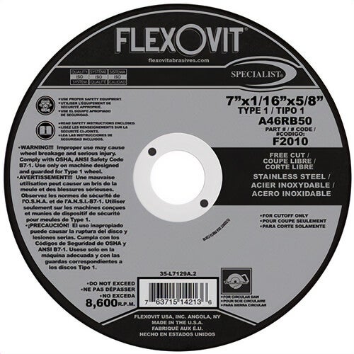 Flexovit® F2010 Reinforced Cutoff Wheel Specialist, 25 each