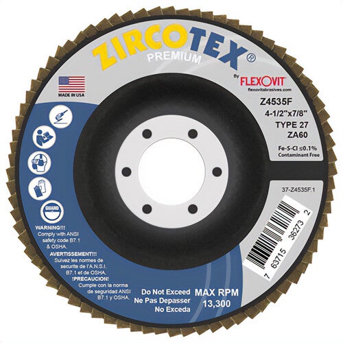 FlexOvit® Z4535F Flap Disc Zircotex 4-1/2 in x 7/8 in, 10 each