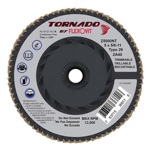 FlexOvit® Z5000NT Flap Disc Tornado 5 in x 5/8-11 ZA40, 10 each