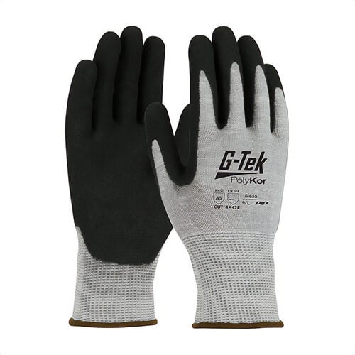 G-Tek® 16-655/L PolyKor® Micro Surface Grip Cut-Resistant Gloves, Large, Nitrile Coating, PolyKor® Blend/Nitrile, Knit Wrist Cuff