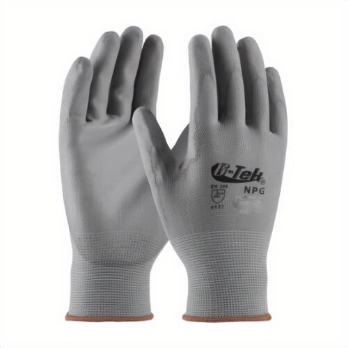 G-Tek® 33-G125/L GP™ General Purpose Gloves, Coated, Large, Polyurethane Palm, Nylon, Gray, Continuous Knit Wrist Cuff