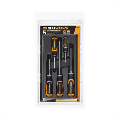 Gearwrench® 80052H Screwdriver Set, 5 pc, ASME B107.15, Alloy Steel, Black Oxide