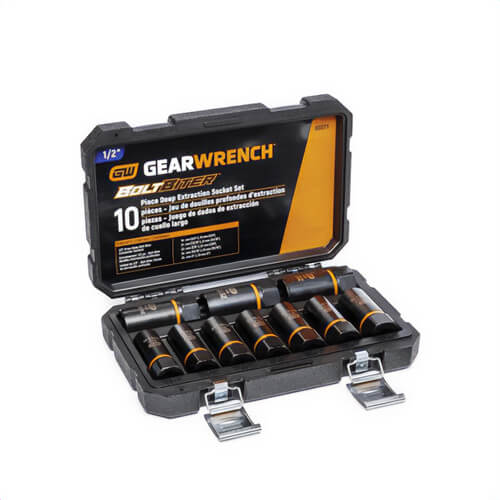 Gearwrench® 86071 Bolt Biter™ Deep Extraction Socket Set, 10 pc, Blow Mold Case Container