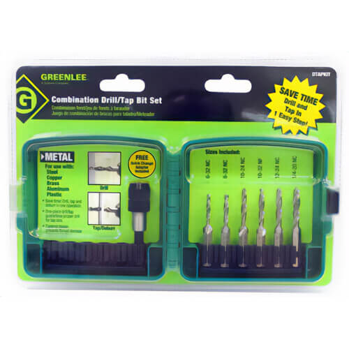 Greenlee® DTAPKIT Drill Tap Kit, 6 pc, 6-32 to 1/4-20 Tap Thread