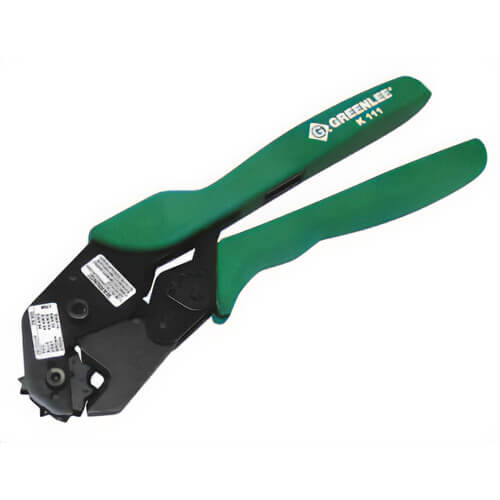 Greenlee® K111 Crimping Tool, Full Cycle, 8 to 1 AWG Cable/Wire, 10 in OAL, Molded Handle, Applicable Materials Copper, No Insulated Handle