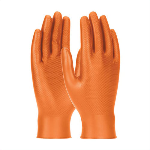 PIP® 67-256/XL Grippaz® Powder Free Gloves with Textured Fish Scale Grip, Extra-Large, Nitrile, Orange, 6 mm thick