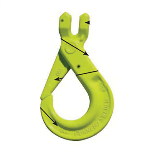 Gunnebo Johnson 590087 BKG Self-Locking Sling Hook, 8800 lb Load, 100 Grade, 3/8 in Trade, Clevis Attachment, 1.8 in Hook Opening